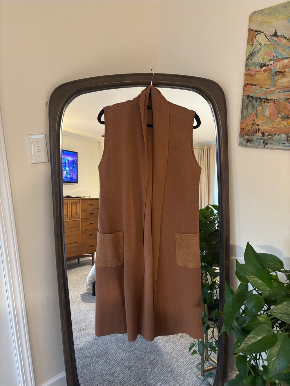 Tahari Sleeveless Open-Front Long Vest in Brown